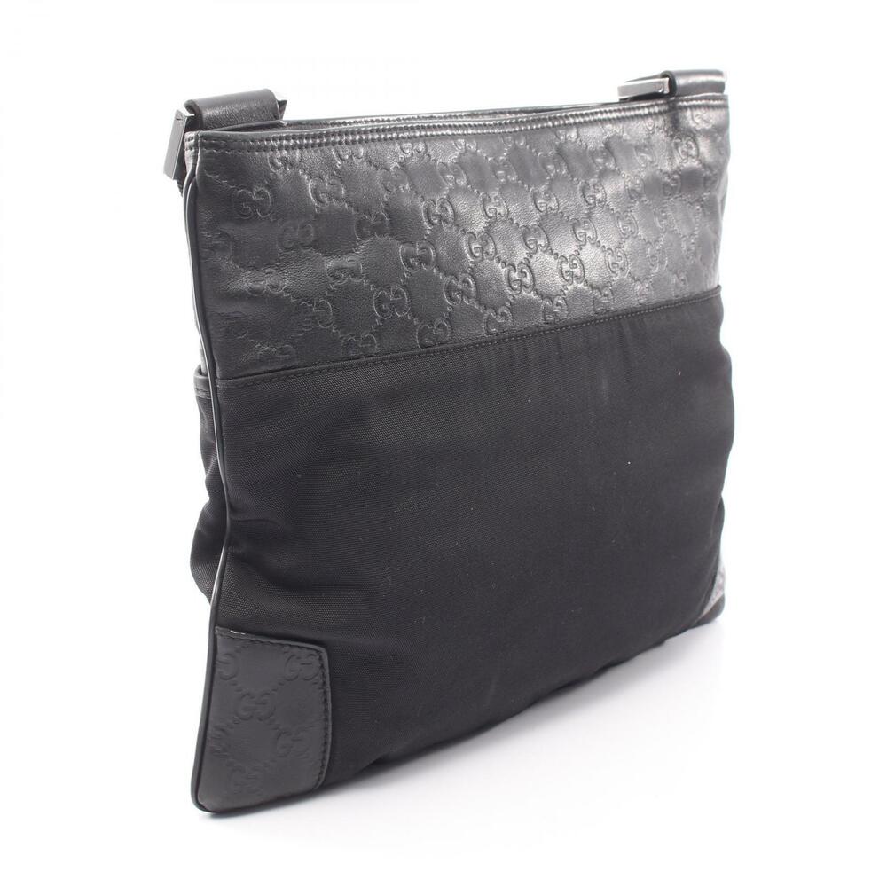 Gucci Leather Bag Shoulder Black ssima Canvas Black
